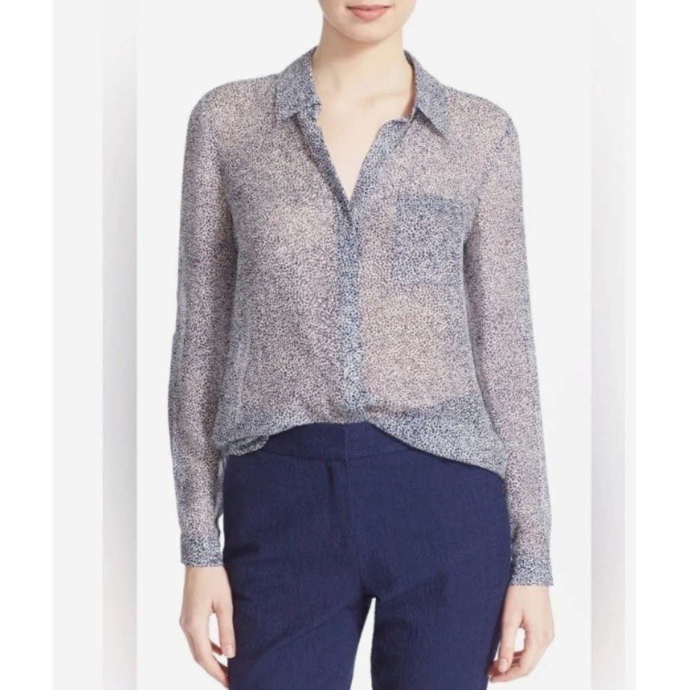 Diane von Furstenberg Silk Lorelei Two Stingray Blouse Women 8 Minimalist EUC